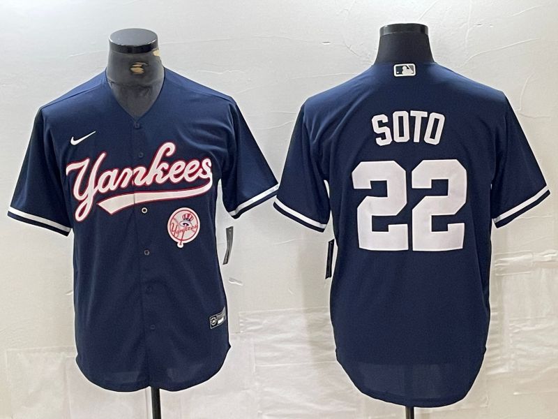 Men New York Yankees #22 Soto Dark blue Second generation joint name Nike 2024 MLB Jersey style 4